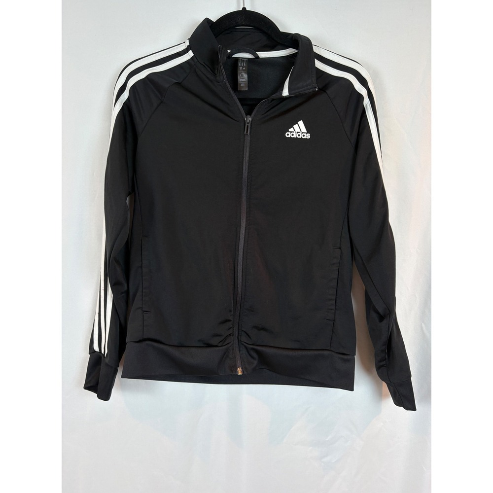 Adidas Womens Essentials Track Jacket Black White Stripes Full Zip Medium